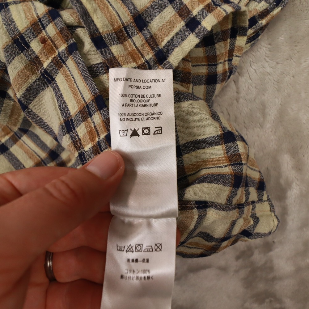 Patagonia Men's Beige Blue plaid Organic Cotton Button Up Shirt size Small - Picture 7 of 8